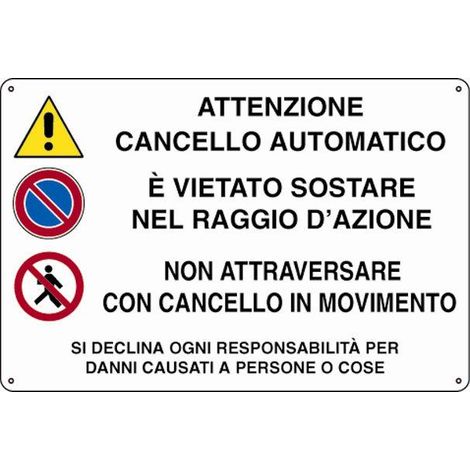 10PZ CARTELLO SEGNALETICO CANCELLO AUTOMATICO cm. 30x20