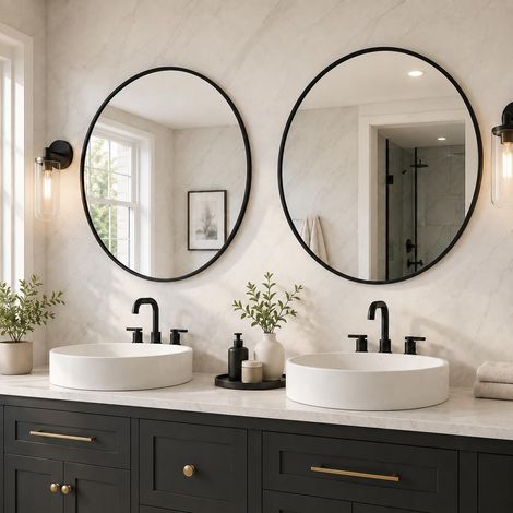 Lot de 2 miroirs Ronds Noirs de 76,2 cm avec Cadre en métal, miroirs circulaires pour décoration Murale, Miroir de courtoisie de Salle de Bain, Miroir d'entrée (1/5)