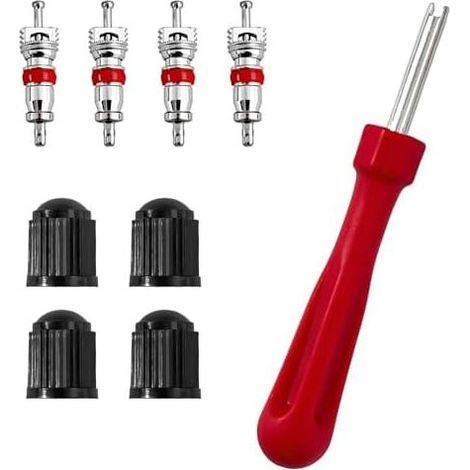 9-teiliges Reifenventil-Reparaturset, rotes Ventilausbauwerkzeug, Ventilschlüssel für Autos, Fahrräder, Motorräder und andere Fahrzeuge - (1/5)