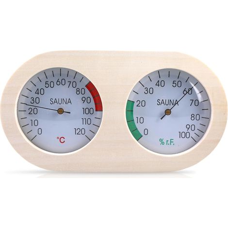 Thermomètre de sauna en bois - Hygromètre : station de mesure pour sauna, couteau climatique, accessoire de sauna 2 en 1 avec thermomètre, hygromètre,