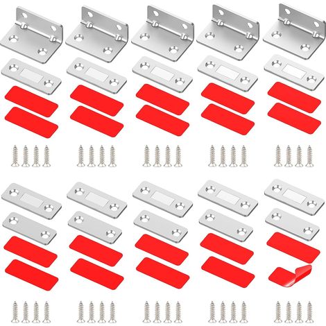 10 Loquet Magnetique Aimant porte Placard Ultra Mince Loqueteaux Magnétiques en Métal à Coller Aimant Fermeture Adhésif Aimant Puissant pour Porte Coulissante Tiroirs Fenêtre Armoire (1/5)
