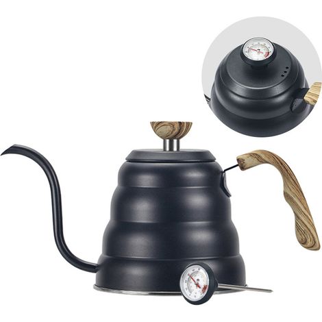 Bouilloire avec thermomètre, bouilloire à col de cygne, cafetière à filtre, 1200 ml (40 oz liq.), acier inoxydable. (1/5)
