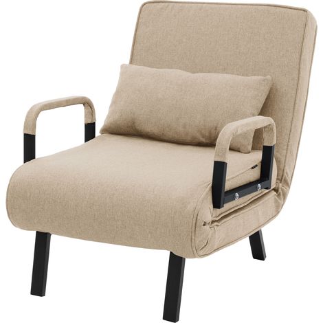 ML-Design Fauteuil-lit, fauteuil 3 en 1 avec fonction lit, fauteuil-lit pliant, fauteuil pliant à dossier réglable, canapé-lit pliable, lit d'appoint, structure en acier et chenille, marron (1/5)