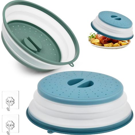2PCS Cloche Micro Onde,Pliable Couvercle Anti-éclaboussures pour Micro-ondes Onde Passoire avec Trous de Vapeur pour Fruits Et Légumes, Couvercle Cloche Anti Vapeur et Fonction Passoire (1/5)