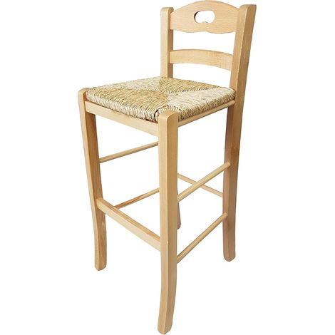 Sgabello in legno massello con seduta in paglia h67 SNACK NATURALE (1/3)