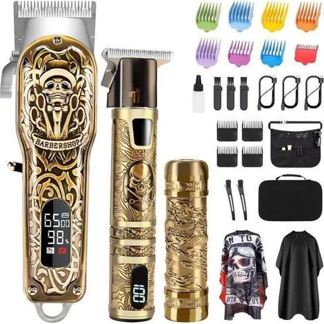 Tondeuse Cheveux Homme Professionnelle, 3 En 1 Tondeuse Barbe Sans Fil pour Rasoir Électrique avec Écran LCD Tondeuse à Cheveux