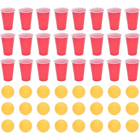 Lot de 24 gobelets à bière pour Beer Pong + 24 balles de ping-pong, set réutilisable en plastique, portable et amusant pour fêtes et jeux en extérieur (1/5)