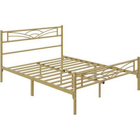 Yaheetech Lit Double 140x200 cm Métal avec Tête de Lit Nuage Cadre Robust avec Grande Hauteur Sous Lit pour Rangement Or Antique (1/5)