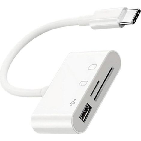 Lecteur de cartes USB-C - Adaptateur lecteur de cartes mémoire - Transfert de fichiers - Compact et léger - 16 cm - Noir (1/5)