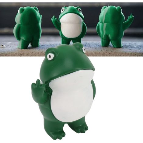 Rebellischer Frosch – Froschfigur aus Kunstharz – Handgefertigte Dekoration eines Frosches, der den Mittelfinger zeigt (1/5)