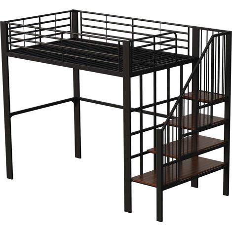 Letto a soppalco 140 x 200 cm in metallo con scala e spazio contenitivo Nero (1/5)