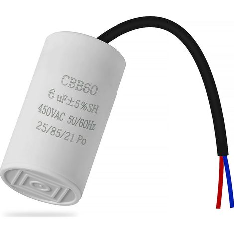 CBB60 450v 6uf 50/60HZ condensateur de démarrage, condensateur de moteur,condensateur de démarrage de moteur,condensateur microfarad avec fil