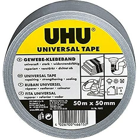 UHU 46615 RUBAN ADHÉSIF UNIVERSEL EN TISSU ARGENTÉ 50 M X 48 MM