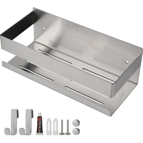Étagère Murale Salle de Bain avec 2 Crochets Acier Inox Serviteur de Douche Sans Perçage Étagère de Rangement Support Douche, Accessoire Douche Argent (1/5)