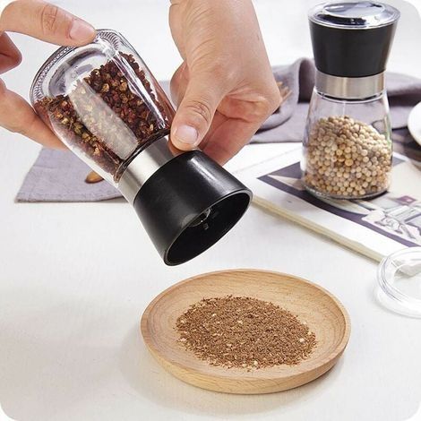 1pcs Moulin à sel/moulin à poivre/agitateur/distributeur rechargeable - Moulin à poivre multifonction - Moulin à épices - Salières et poivrières - Moulin à épices élégant et sophistiqué, verre, noir (1/5)