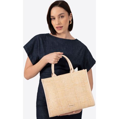 Bolso de compras Wittchen para mujer, de paja tejida y polipropileno color beige. (1/4)