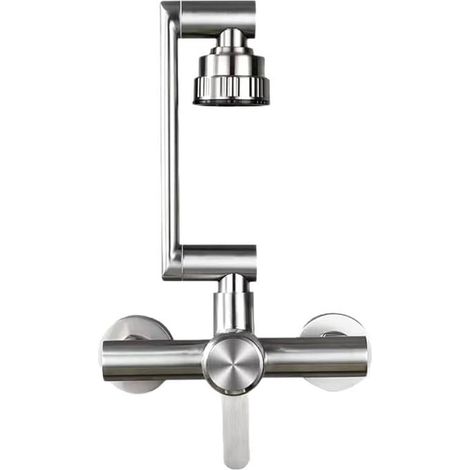 [NIE BENUTZT]Küchenarmatur mit 4 Mustern, Edelstahl, zur Wandmontage, für Badezimmer, Küchenspüle, Waschbecken, Warm- und Kaltwasser, Mischbatterie, 360 Grad (gebürstet) (1/5)