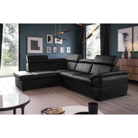 Canapé d'angle en cuir italien de luxe 5/6 places TONUS, noir, angle gauche (1/5)