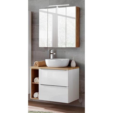 Ensemble meuble vasque + Armoire miroir - 80 cm - Elise White - Livraison gratuite