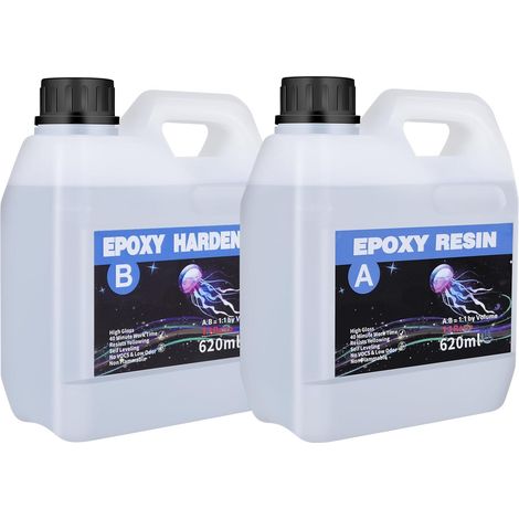 1240ml Resine Epoxy Transparente et Durcisseur, Résine époxy Transparente, 1: 1 Ratio Revêtement en résine époxy cristalline pour Bijoux Moule Table Créations Artistiques (1/5)