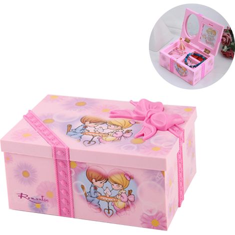 Boîte à bijoux musicale rose en plastique carré, boîte à musique de princesse dansante, coffret de rangement pour bijoux, cadeau idéal pour les filles (1/5)