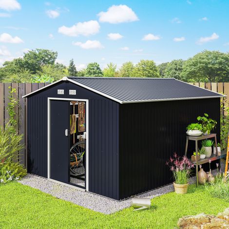 Abri de jardin acier galvanisé 8,3 m² - cabanon à outils - aérations - toit pente - porte double verrouillable - kit fondation - gris