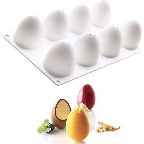 Moule en silicone 3D à 8 cavités en forme d'œuf de Pâques - Moule antiadhésif pour mousses, chocolats, bonbons, gelées et bombes de bain. Idéal pour les gourmandises de Pâques, les desserts et les cré (1/5)