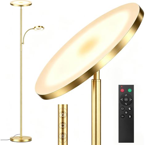 42W 4500LM Lampadaire LED Dimmable, Super Lumineux Lampadaire sur Pied Salon avec Lecture Lampe, Télécommande et Contrôle Tactile Lampadaires 2700K-6500K pour Salon Chambre Bureau, Or laitonné (1/5)