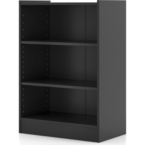 Libreria a 3 piani regolabili con dispositivo antiribaltamento, Scaffale aperto a pavimento per soggiorno Nero (1/5)