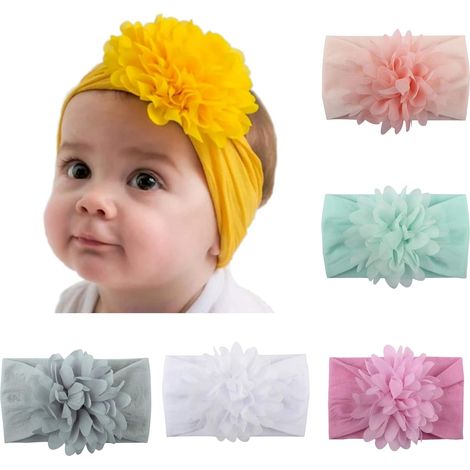Konvolut 6 elastische Haarbänder für Babys (Mädchen) in 6 Blumenfarben (Neugeborene) (1/5)