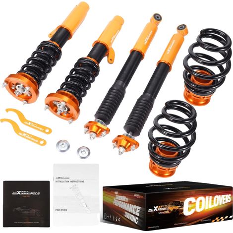 Suspension Coilover, Acier de haute qualité, Plage de hauteur réglable, Compatibilité pour les modèles de véhicule premium E46, Amélioration de la maniabilité et de la stabilité, 30 niveaux de réglage (1/5)