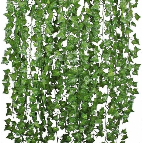12 feuilles de lierre artificielles 2,2 mètres plante vigne suspendue faux bougainvillier mariage mur vert (1/4)