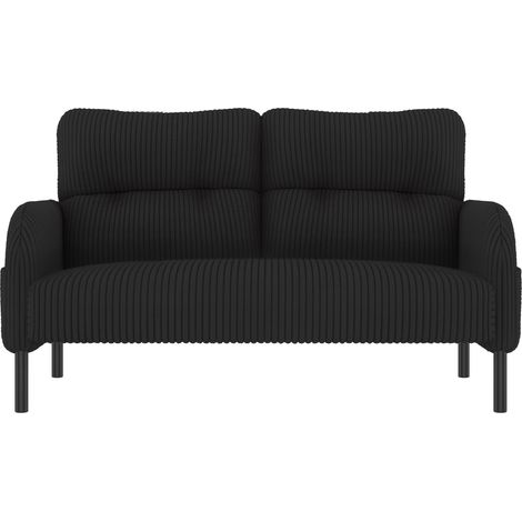 Set de sofá de 2 plazas, sillón y reposapiés de pana negro HOMVRA (1/5)