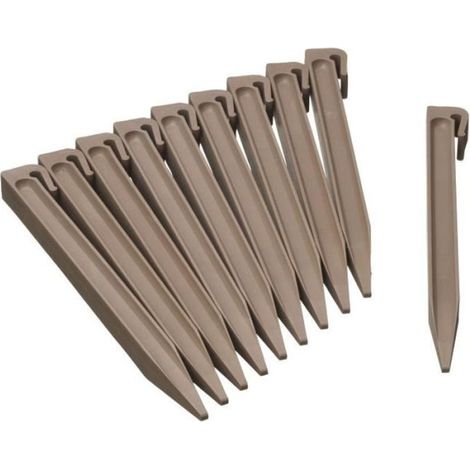 Nature – Ancres pour bordure de jardin en polyéthylène recyclé – H26,7 x 1,9 x 1,8 cm – Lot de 10 piquets – Couleur beige taupe (1/5)