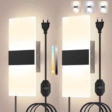 Lot de 2 Applique murale, Noir, Acrylique, Intensité variable, 12 W, 960 lm, Salon, Chambre