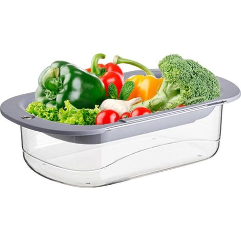 Panier égouttoir rétractable à poser sur l'évier, double couche, extensible, gris (1/5)