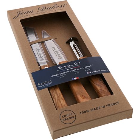 Juego de 2 cuchillos de cocina con pelador - madera de olivo - L'elysee / Jean Dubost caja