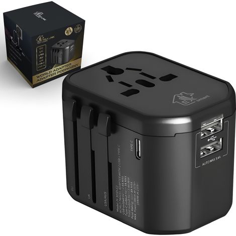 Extralink smart life adapter de travel eu/united kingdom/us/au/ch + usb-c, usb-a