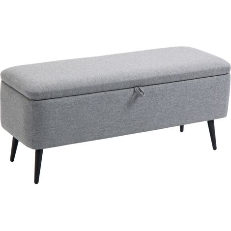 Banc banquette coffre de rangement 2 en 1 en tissu avec pieds en acier noir 102 x 40 x 39,5 cm gris (1/3)