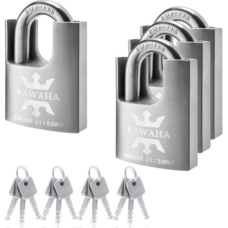 Hochsicherheits-Vorhängeschloss 50mm Edelstahl, gleichschließend, 4er Pack