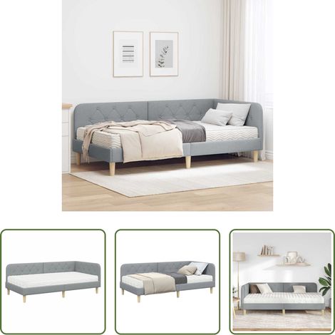 Stoffbett -  Eckbettgestell Hellgrau 90 x 200 cm Stoff