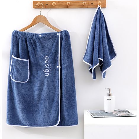 Toalla de baño, albornoz y falda de baño para hombre confeccionados en forro polar coral, suaves y gruesos, de gran capacidad de absorción, ideales para el baño (Azul, falda de baño para hombre de 70  (1/5)