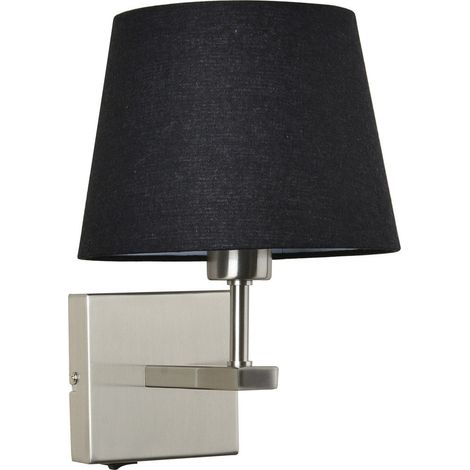 Italux Norte - Lampada da comodino moderna nichel 1 luce con paralume tondo nero, attacco E27