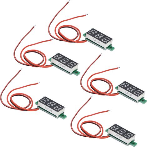 Mini-Digitalvoltmeter DC 2,5–30 V, rot, 0,28 Zoll, 5 Stück, einstellbarer kabelgebundener Spannungsprüfer mit LED-Anzeige (1/5)