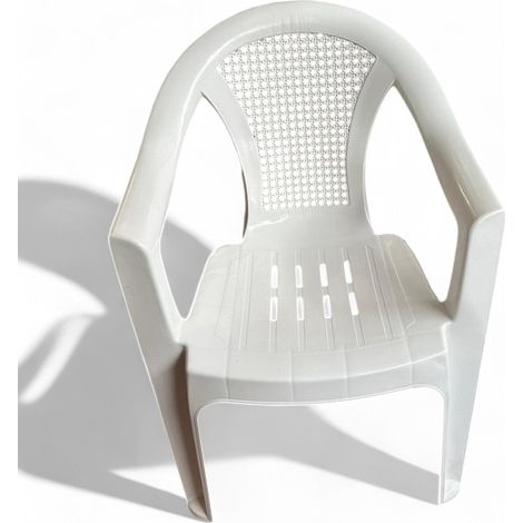 Sedia in resina bianca resistente impilabile per esterno con schienale effetto rattan (1/4)