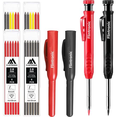 8-Piece Mechanical Carpenter's Pencil Set with 26 Refills, Carpenter's Pencils with Sharpener, Automatic Center Punch and Carbide Marking Tool, with 2 Protective Pouches (1/5)