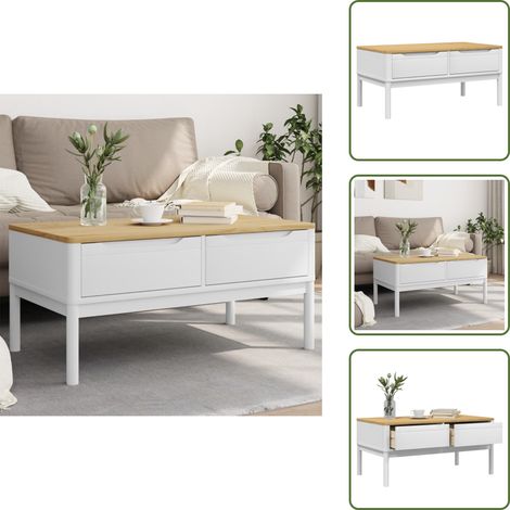 The Living Store Couchtisch FLORO Weiß 99x55,5x45 cm Massivholz Kiefer - Moderner Couchtisch - Wohnzimmerstil - Massiver Holzmöbel - Kiefernholz - Weißer Couchtisch (1/5)