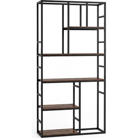 5-Tier Geometric Bookshelf with Metal Frame, White-Gold