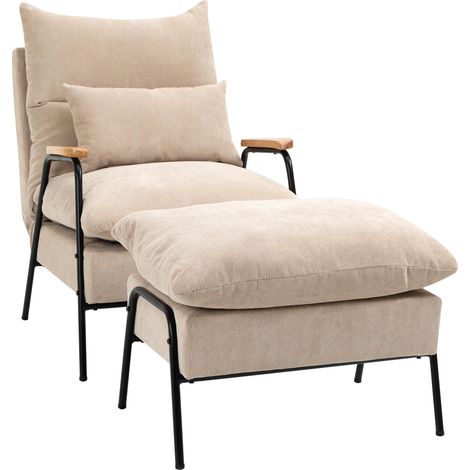 Fauteuil inclinable avec repose-pieds, coussin, fauteuil TV, 68 x 91,5 x 88 cm, beige idéal pour salon, chambre à coucher ou bureau facile à assembler avec instructions incluses (1/5)