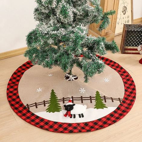Tapis de sapin de Noël, tapis de sapin de Noël tricoté rouge de 48 pouces avec (1/5)